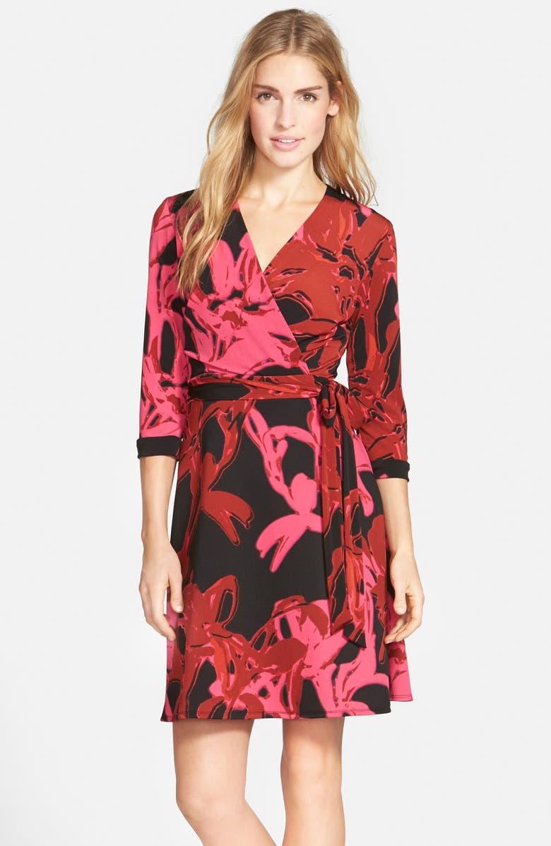 Taylor Dresses MIXED MEDIA PRINTED WRAP DRESS, Main, color, 