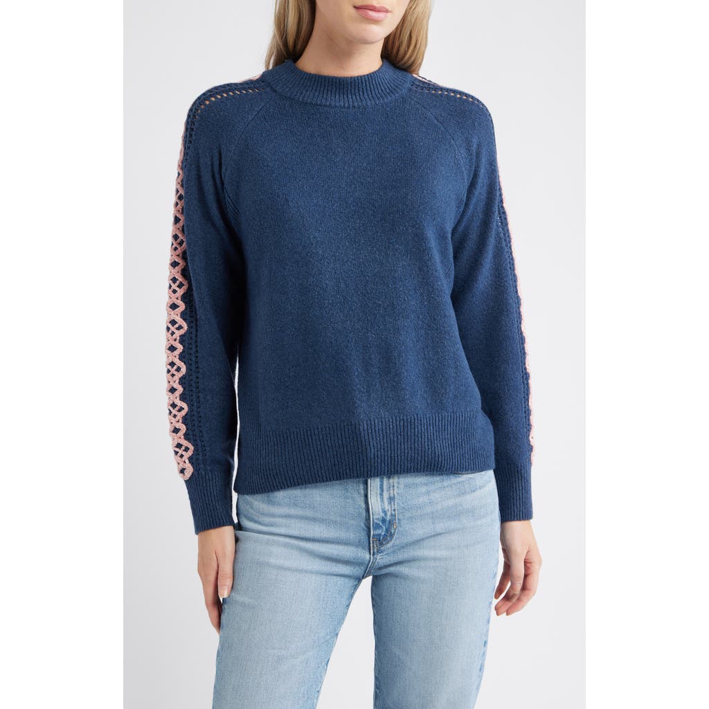 City Blues Embroidered Sleeve Mock Neck Sweater In Blue
