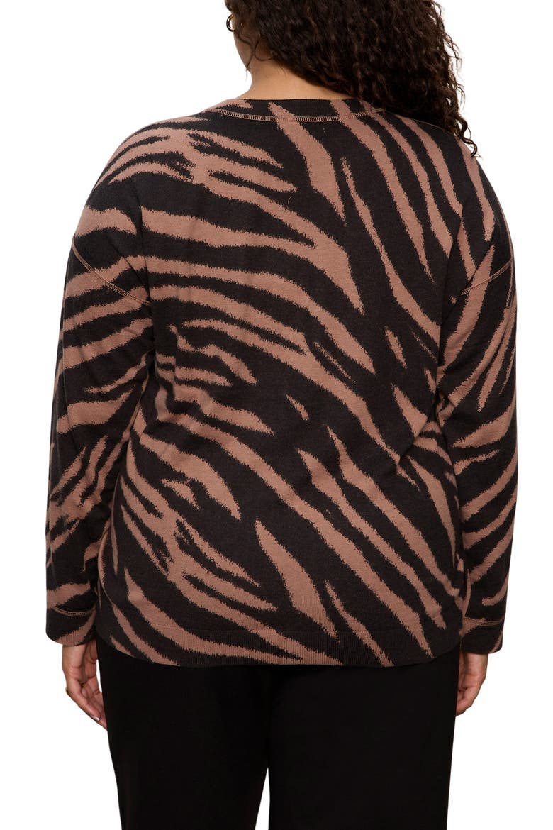 Zebra Stripe Crewneck Sweater, Alternate, color, ABSTRACT BROWN