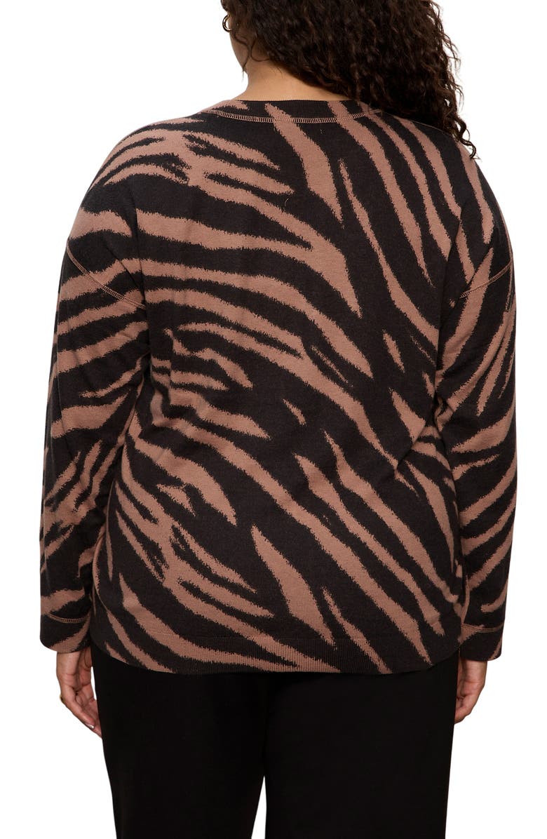 Sanctuary Zebra Stripe Crewneck Sweater, Alternate, color, Abstract Brown