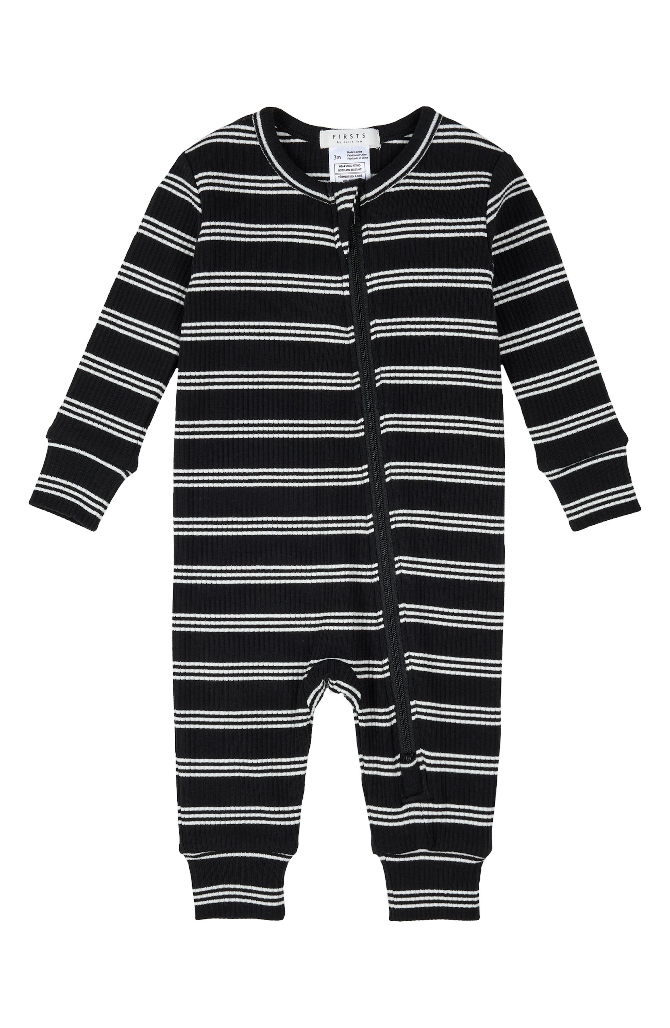 FIRSTS by Petit Lem Stripe Fitted One-Piece Zip Pajamas