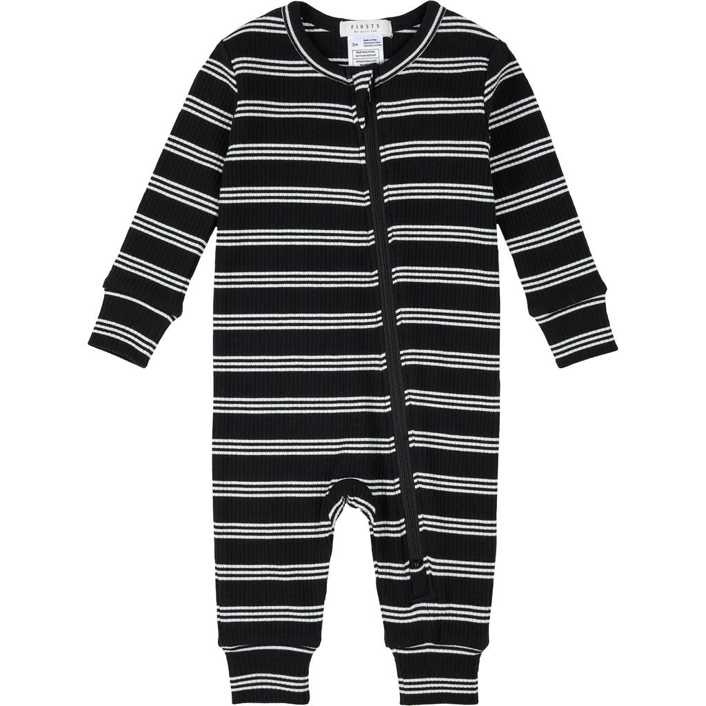 Firsts By Petit Lem Stripe Fitted One-piece Zip Pajamas In Multi