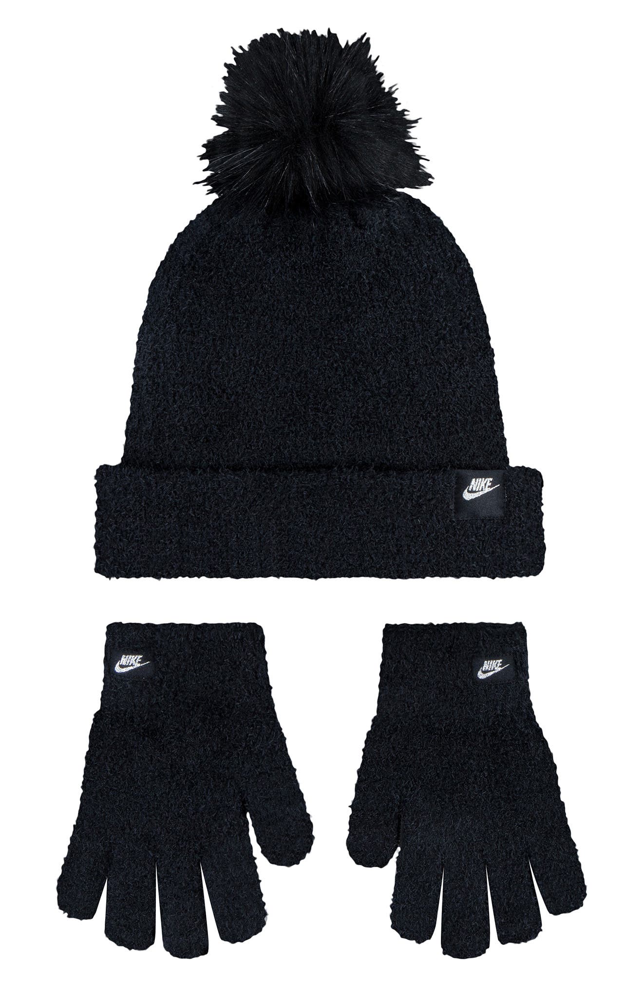 Nike Kids' Swoosh Pom Plush Beanie & Gloves Set