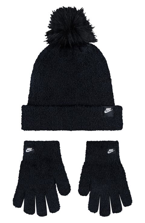 Kids' Swoosh Pom Plush Beanie & Gloves Set (Big Kid)