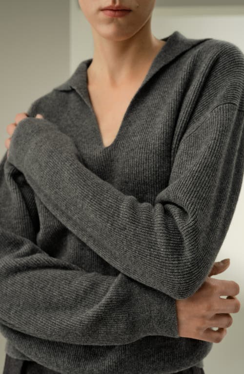 Lilysilk Ribbed Cashmere Polo Sweater In Gray