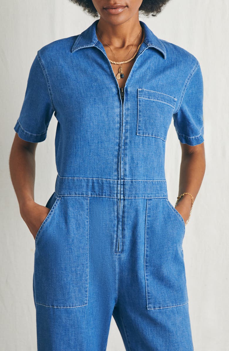 Faherty Organic Cotton Blend Denim Jumpsuit, Alternate, color, 