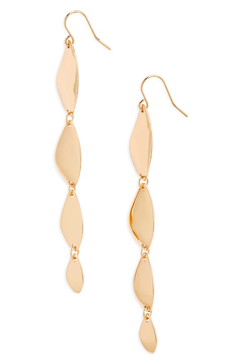 Metal Leaf Linear Earrings, Main, color, GOLD