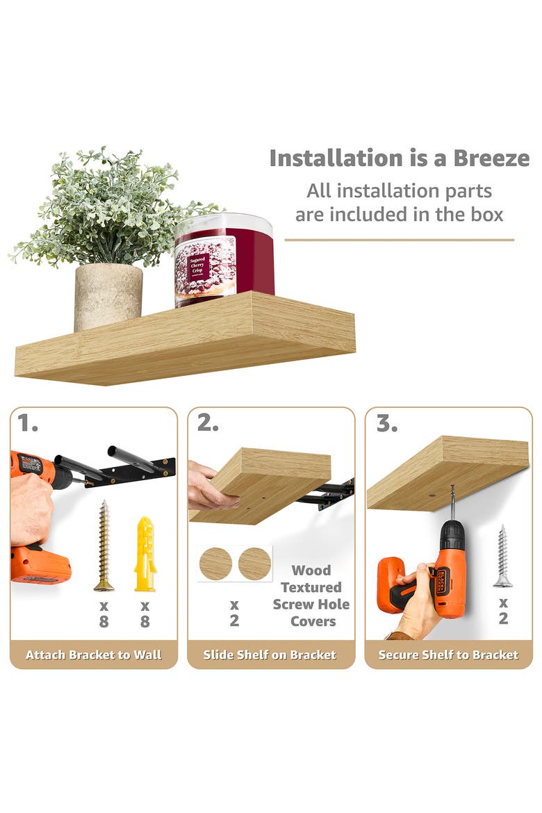 Set of 2 16-Inch Rectangular Floating Shelves, Alternate, color, MAPLE