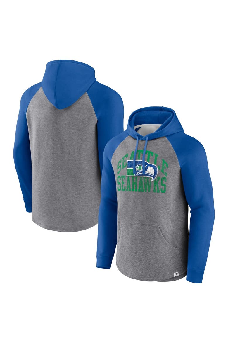 Men's Profile Heather Gray/Royal Seattle Seahawks Big & Tall Favorite Arch Throwback Raglan Pullover Hoodie, Alternate, color, Heather Gray