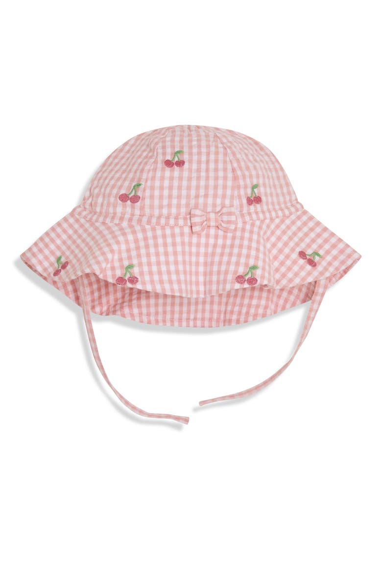 Cherry Embroidered Gingham Dress, Bloomers & Bucket Hat Set, Alternate, color, PINK