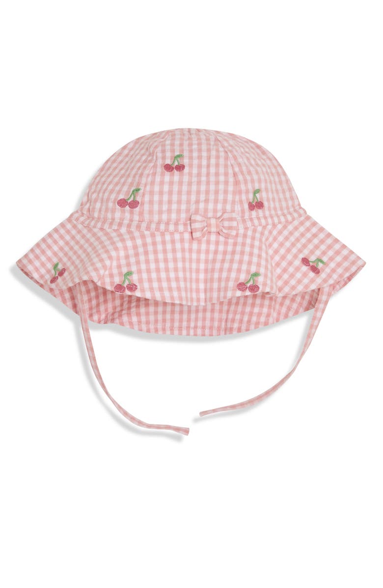 JOJO MAMAN BEBE Cherry Embroidered Gingham Dress, Bloomers & Bucket Hat Set, Alternate, color, Pink