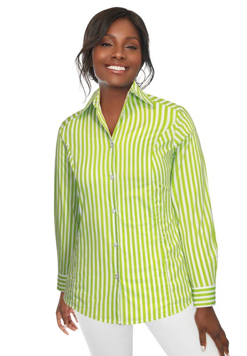 Jessica London Wrinkle-free Stretch Poplin Shirt In Green