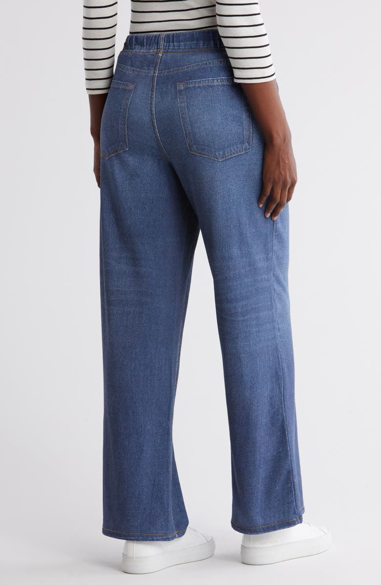 ECRU Mirage Denim Printed French Terry Wide Leg Pants, Alternate, color, Dark Indigo Wash