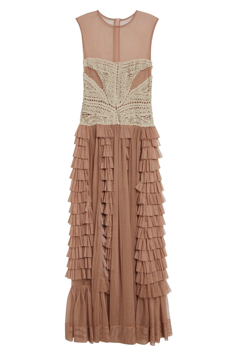 Orla Crochet & Tulle Gown, Alternate, color, SANDSTONE