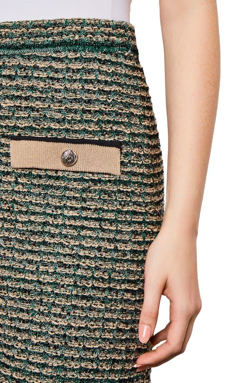 Ming Wang Contrast Detail Tweed Pencil Skirt In Multi