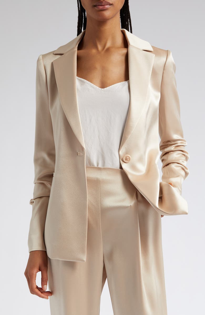 Alice + Olivia Pailey Fitted Satin Blazer, Main, color,