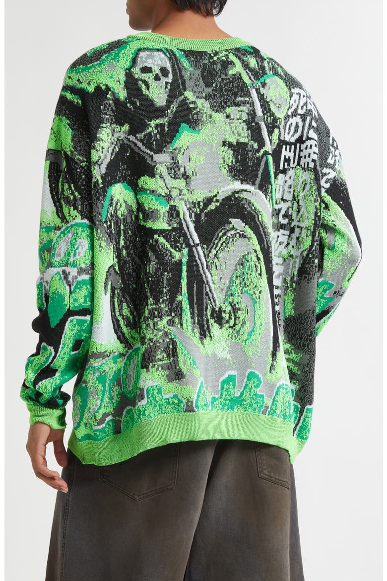 Misfit Jacquard Cotton Sweater, Alternate, color, ACID GREEN / BLACK