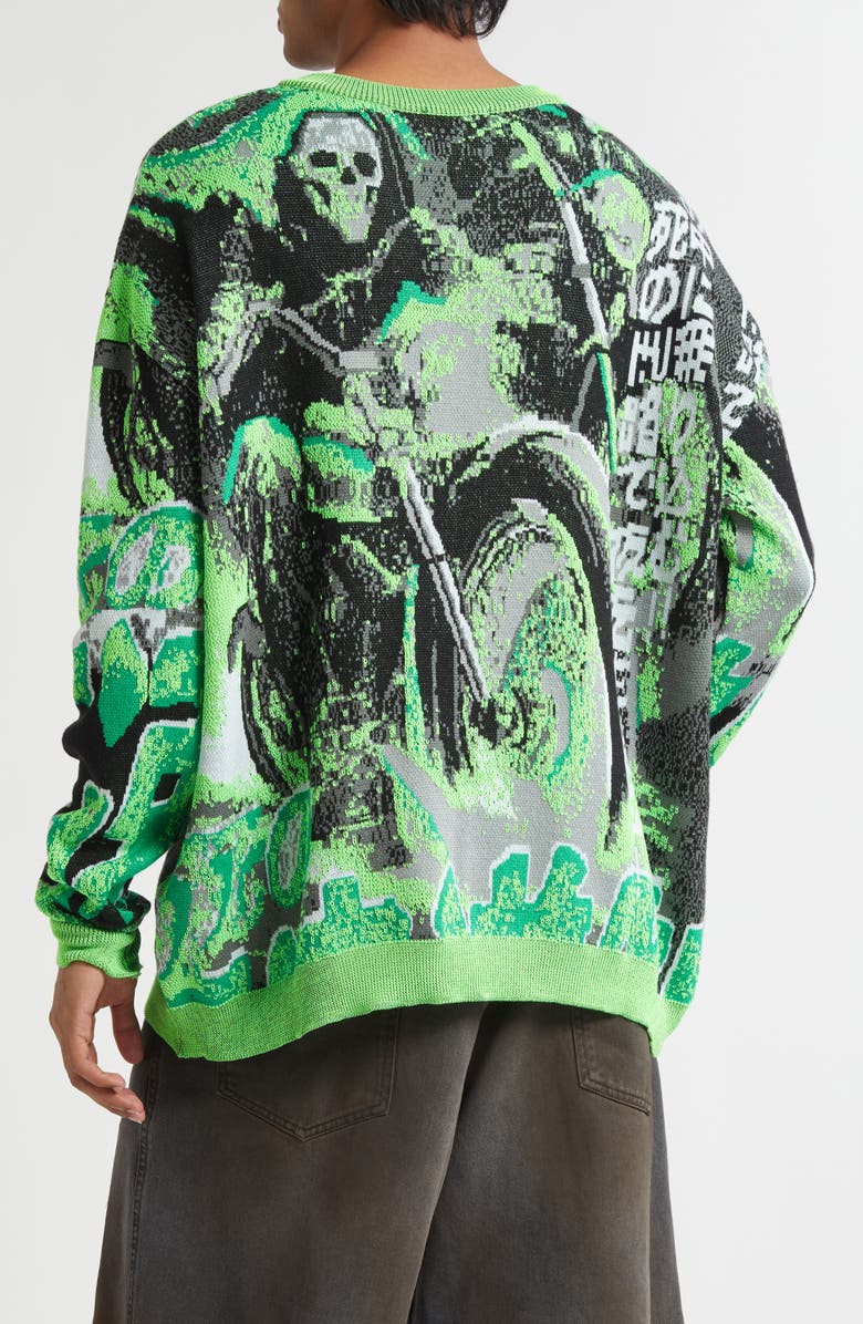 LU'U DAN Misfit Jacquard Cotton Sweater, Alternate, color, Acid Green / Black