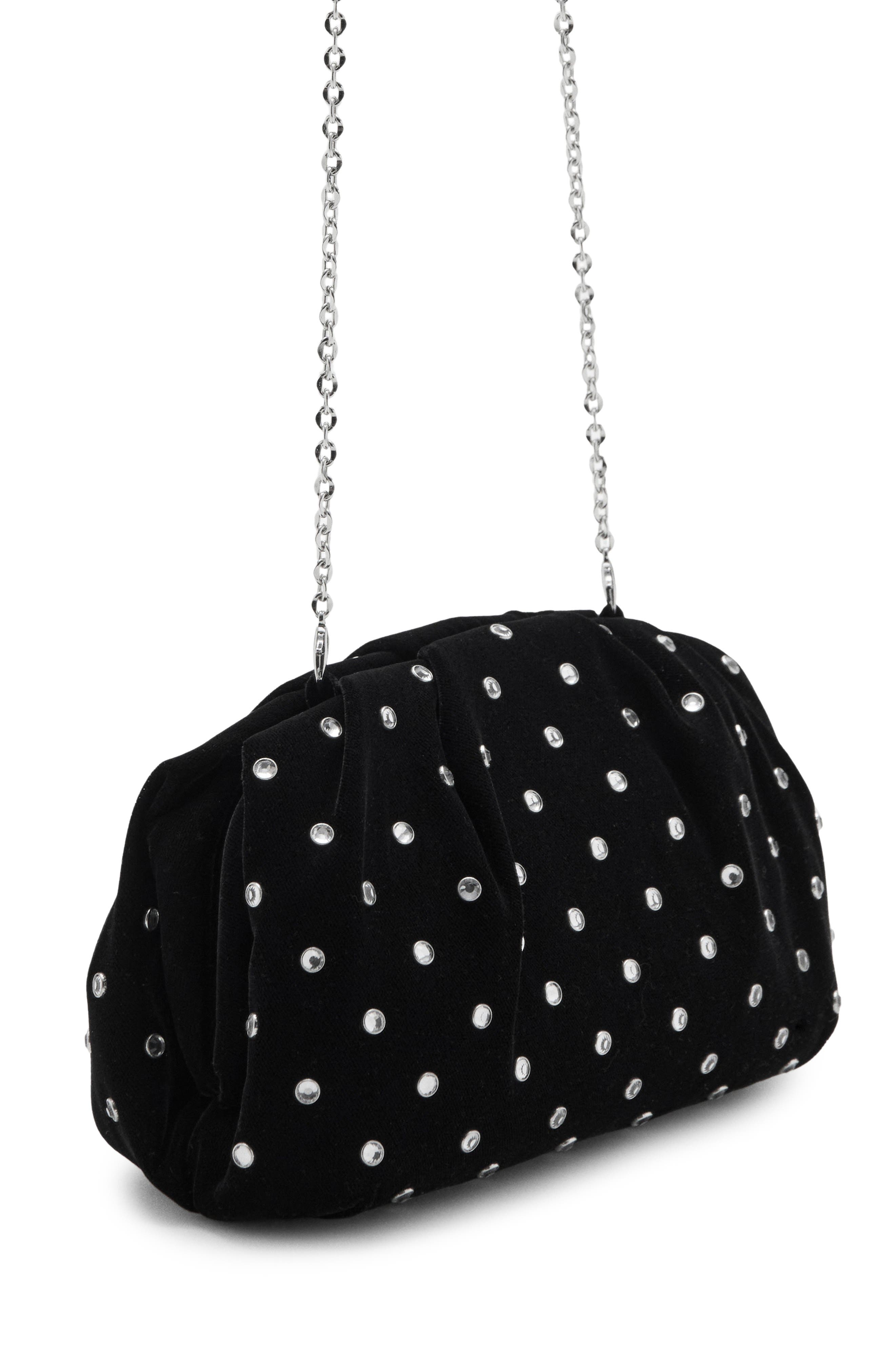 MANGO Rhinestone Velvet Clutch, Alternate, color, Black