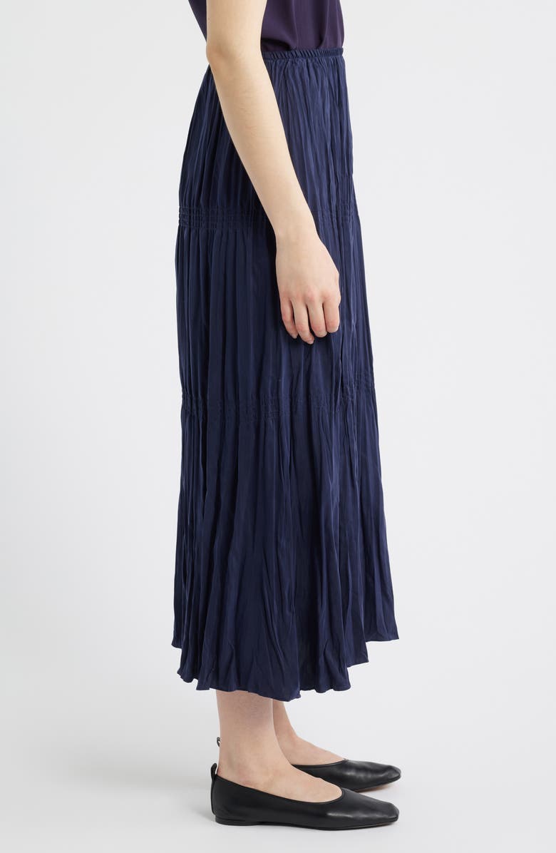 Eileen Fisher Smocked Silk Midi Skirt, Alternate, color, Ink