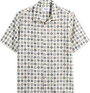 Wax London Didcot Geo Tile Print Stretch Seersucker Camp Shirt