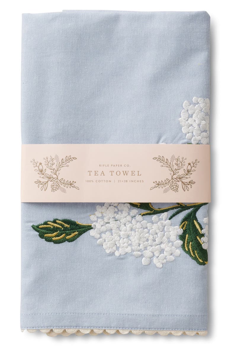 Hydrangea Embroidered Tea Towel, Alternate, color, BLUE