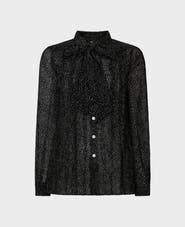 Really Wild Clothing Velvet & Silk Mix Frill Tie Neck Blouse