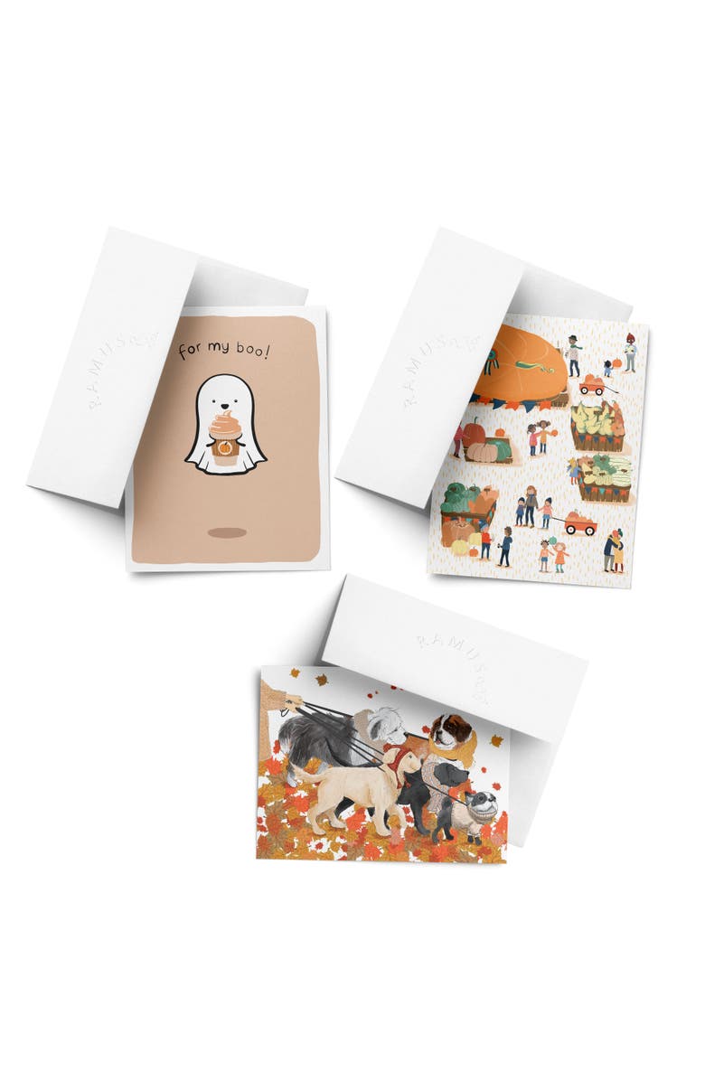Ramus & Co Fall Dog Walk, Pumpkin Thanksgiving, For My Boo Halloween/Fall Greeting Card Pack Sets, Main, color, 