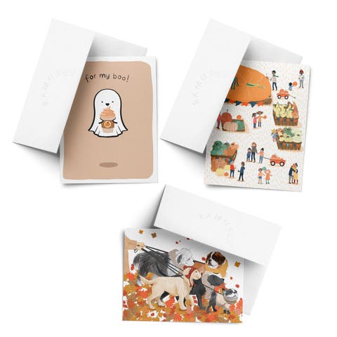 Fall Dog Walk, Pumpkin Thanksgiving, For My Boo Halloween/Fall Greeting Card Pack Sets (3 ct, Assorted)