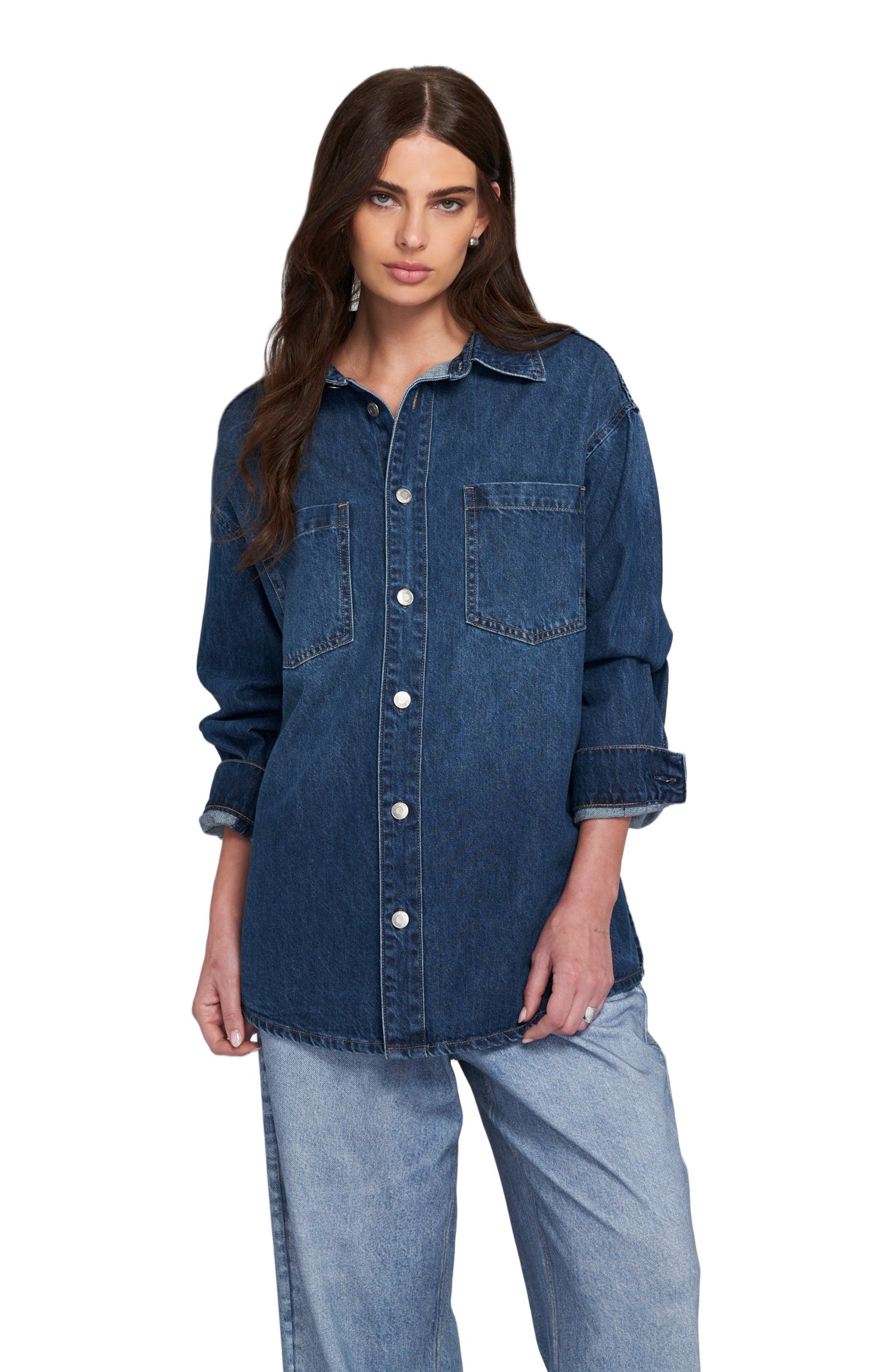 Feather Soft Denim Shirt Button Down Top - image 2