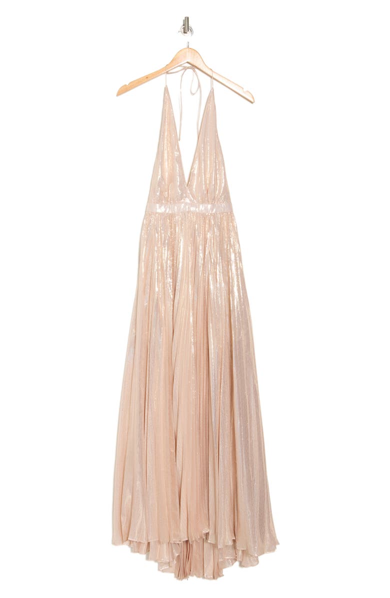 Alice + Olivia Camila Pleated Plunge Neck Silk Blend Halter Dress, Alternate, color, Pearl Blush