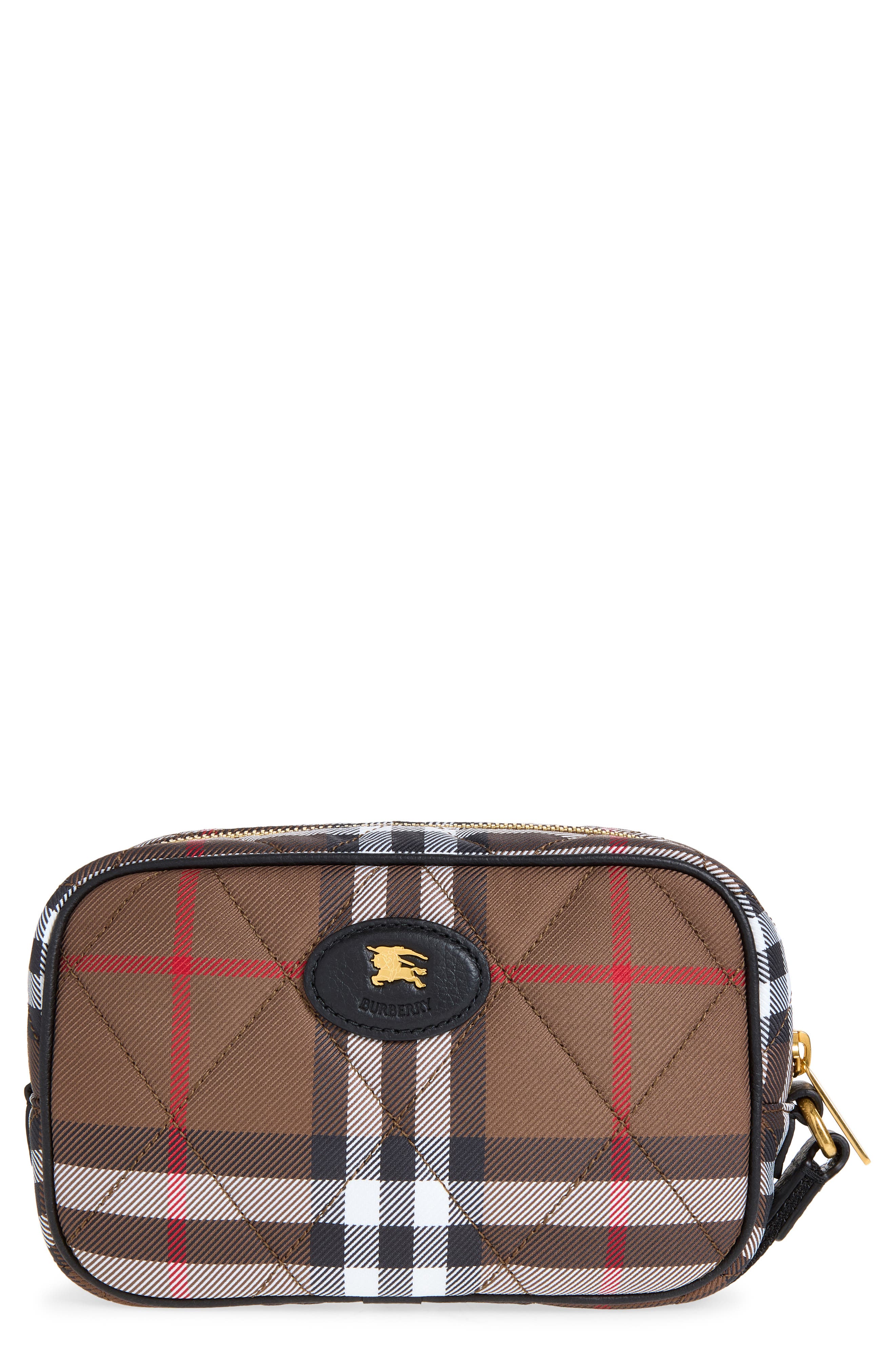Horseshoe Quilted Nylon Pouch, Main, color, CHOCOLATE BROWN