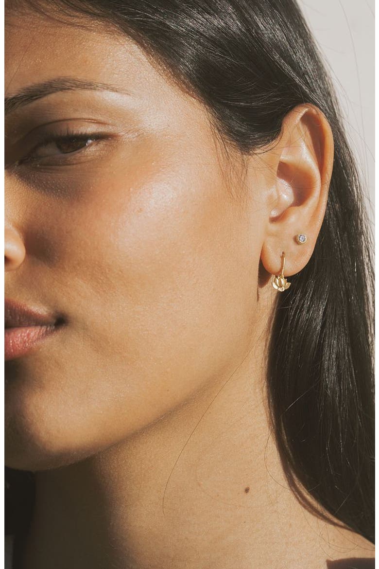 Manifesting New Beginnings White Topaz Lotus Earring Set, Alternate, color, Gold