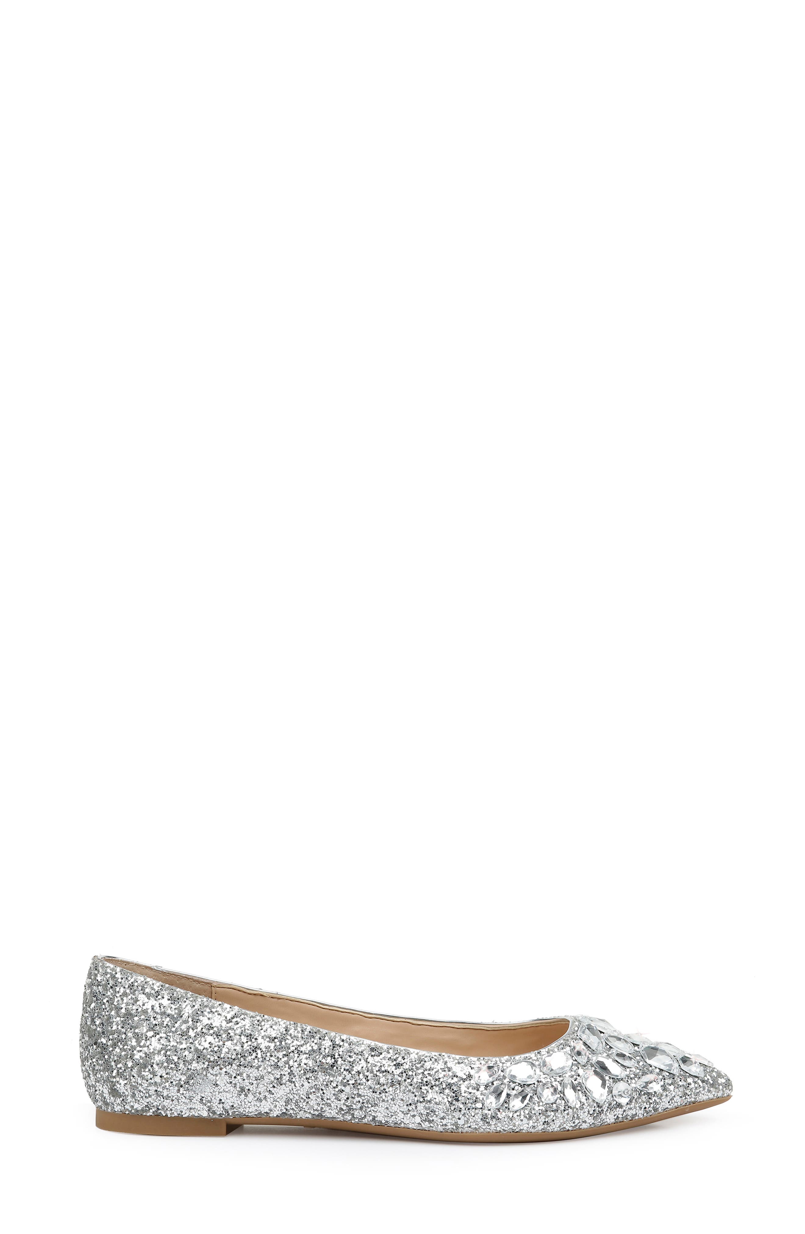 Ulanni Embellished Pointed Toe Glitter Flat, Alternate, color, SILVER GLITTER