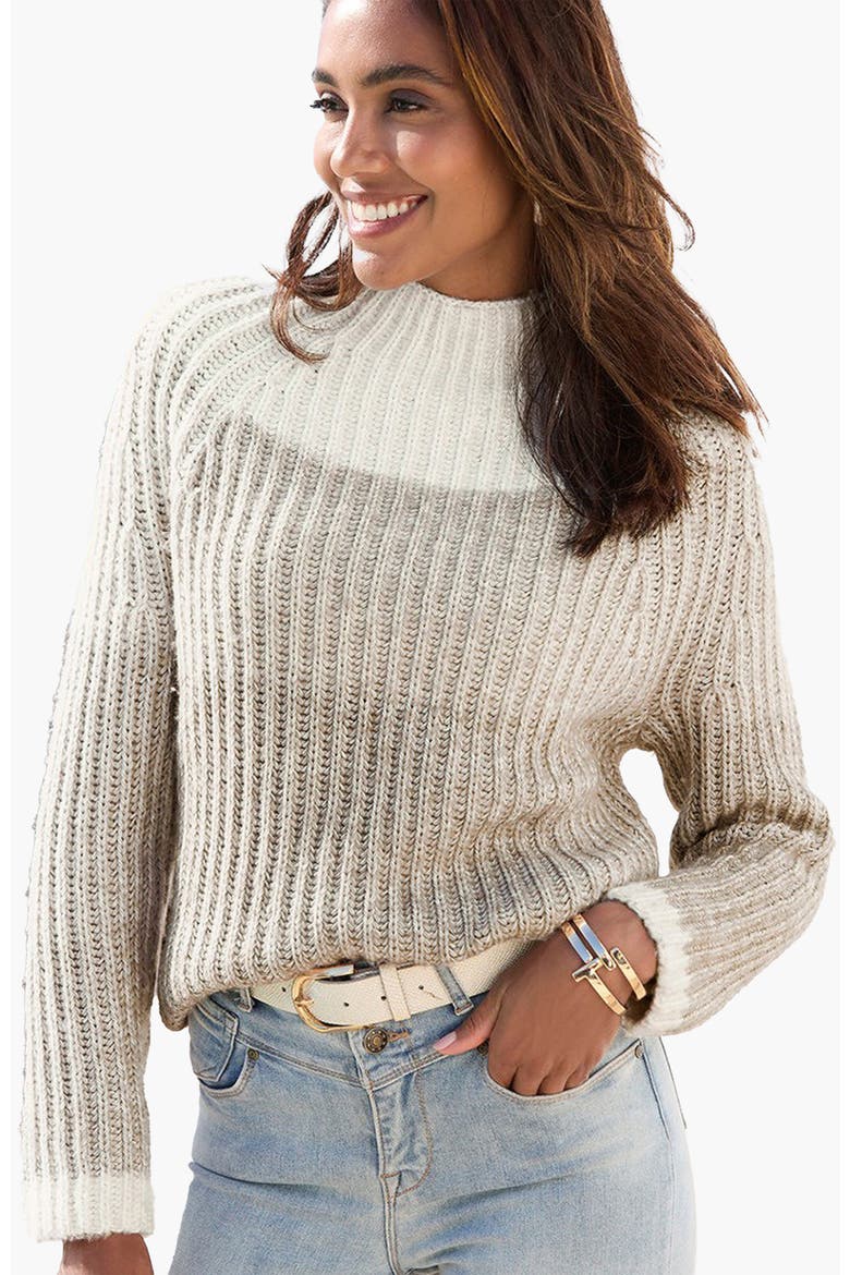 Mock Neck Color Block Sweater, Main, color, Beige And Taupe