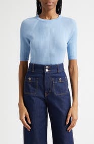 Veronica Beard Brielle Raglan Rib Knit Top