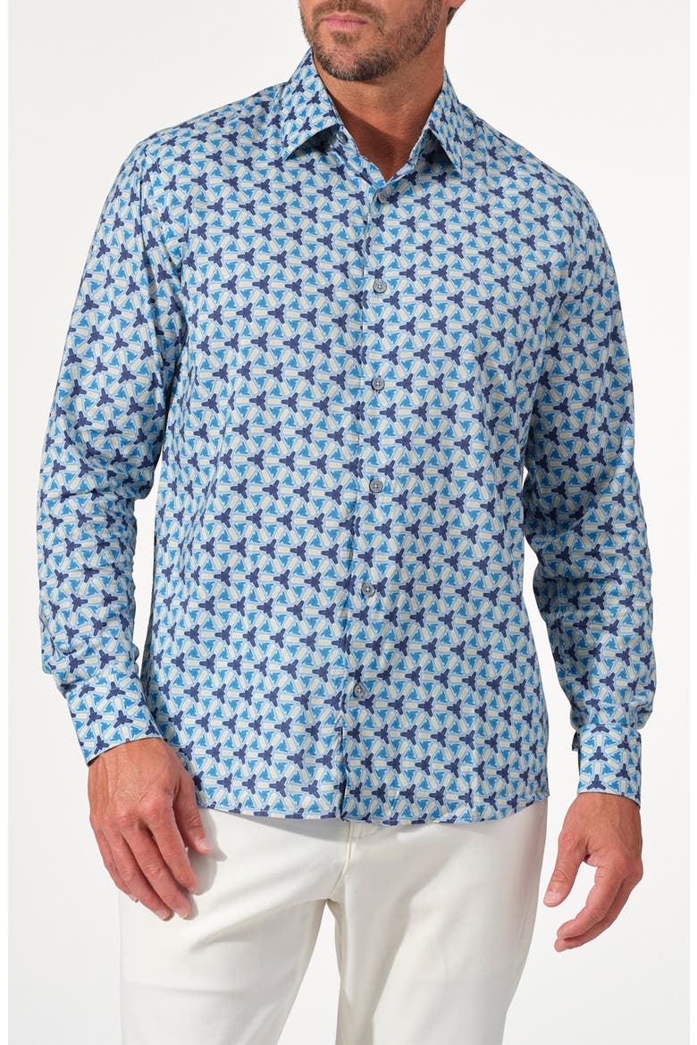 Soleil Tile Print Button-Up Shirt, Main, color, MARINE