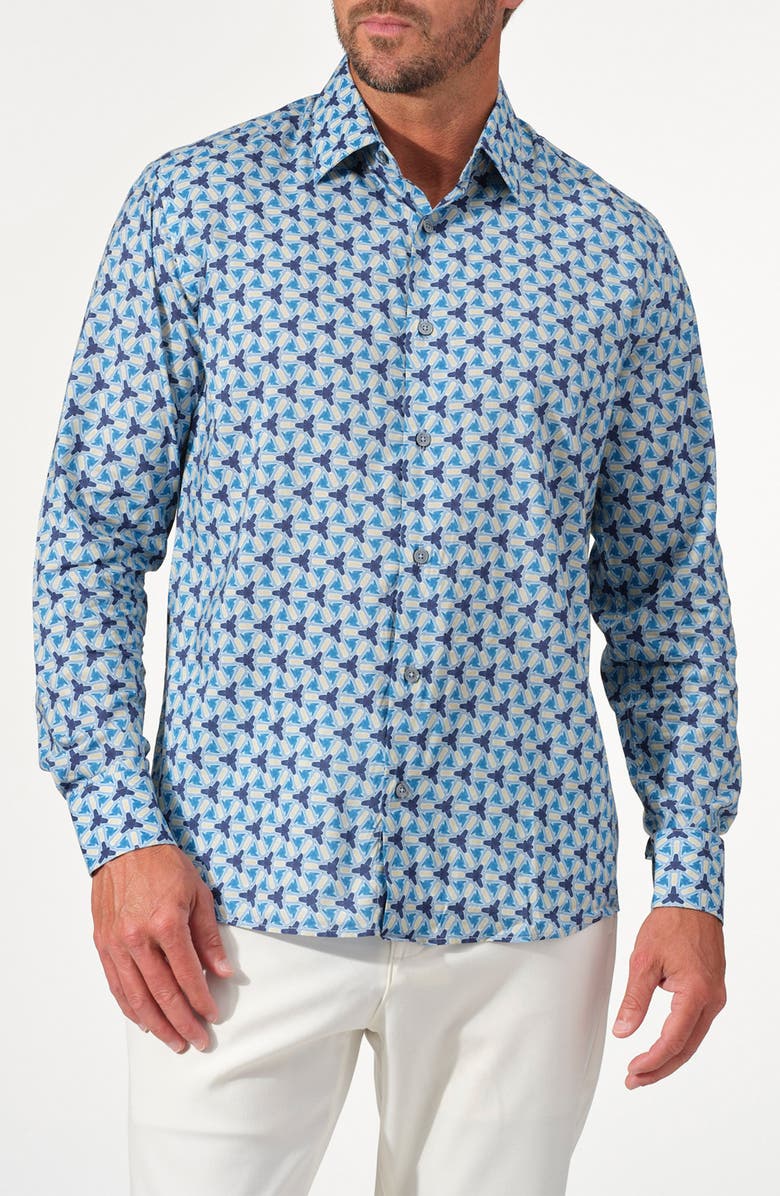 STUDIO GARNET LOS ANGELES Soleil Tile Print Button-Up Shirt, Main, color, Marine