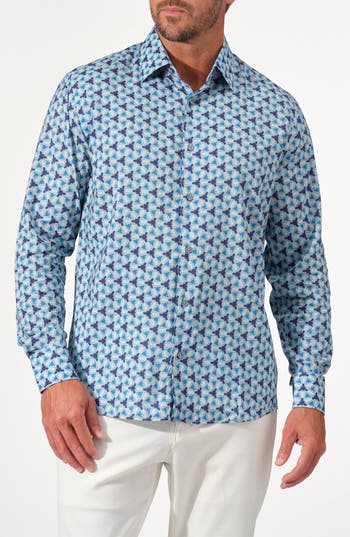 Studio Garnet Los Angeles Soleil Tile Print Button-up Shirt In Blue