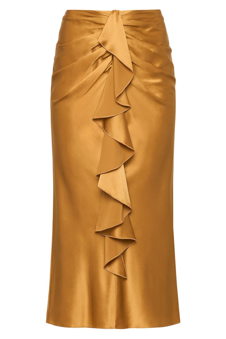 Cynthia Ruffle Ruched Silk Midi Skirt, Alternate, color, HONEY CLOVE