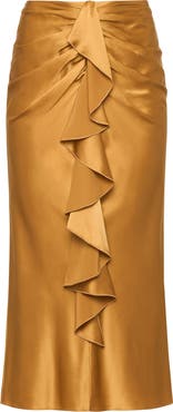 Cinq à Sept Cynthia Ruffle Ruched Silk Midi Skirt