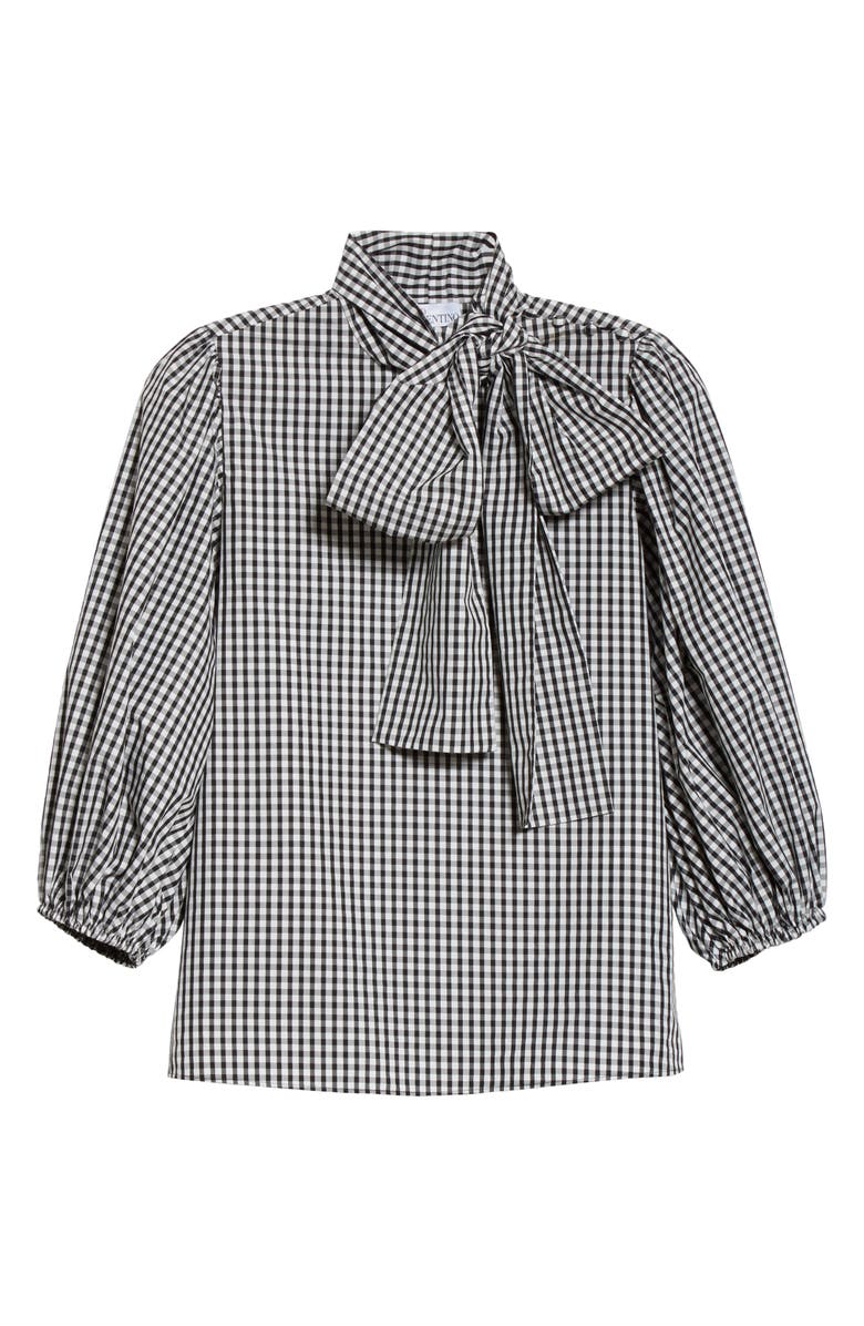 RED Valentino Tie Neck Puff Sleeve Gingham Blouse, Alternate, color,