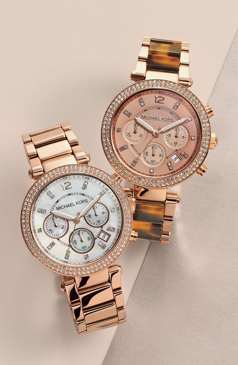 Michael Kors 'Parker' Chronograph Bracelet Watch, 39mm, Alternate, color, Rose Gold