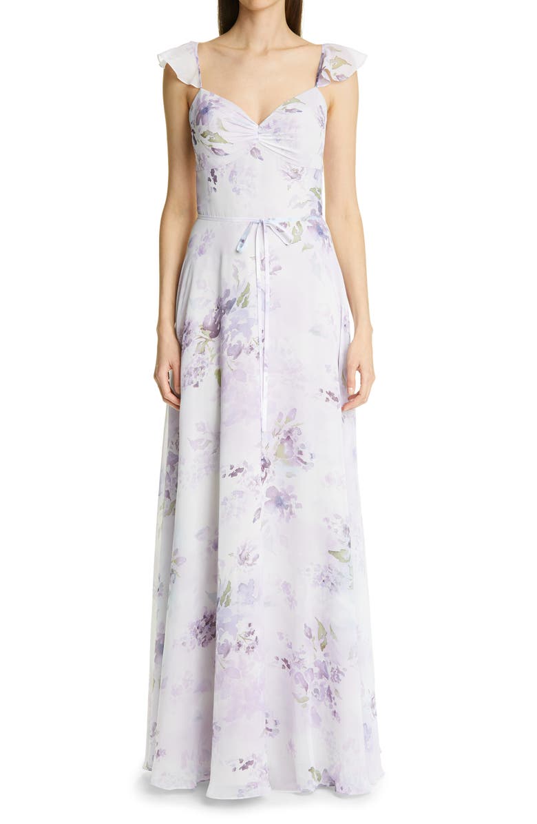 Marchesa Notte Watercolor Floral Print Chiffon Gown | Nordstrom