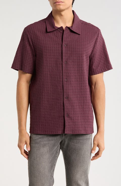 Short Sleeve Seersucker Button-Up Shirt