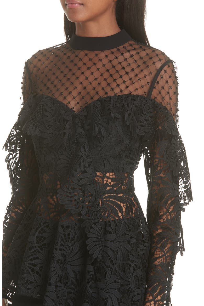 Beaded Yoke Lace Handkerchief Hem Top, Alternate, color, BLACK