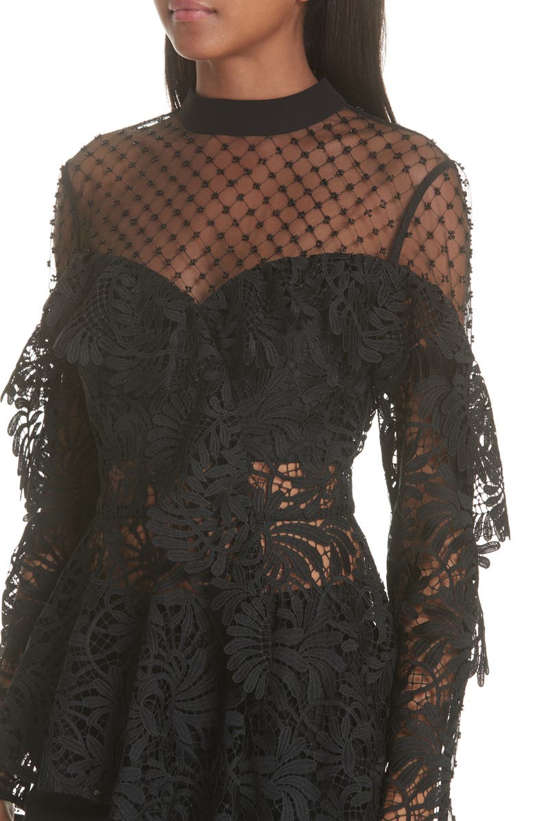 Self-Portrait Beaded Yoke Lace Handkerchief Hem Top, Alternate, color, 