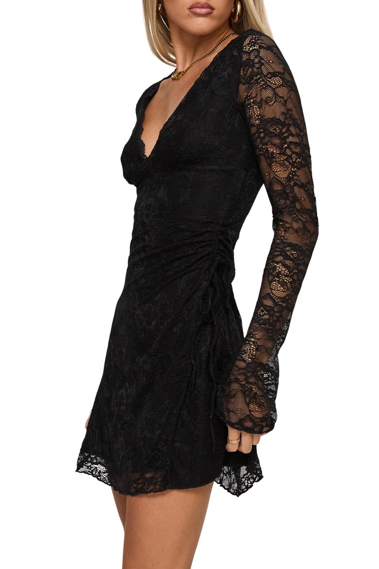 Airabella Lace Long Sleeve Minidress, Alternate, color, BLACK