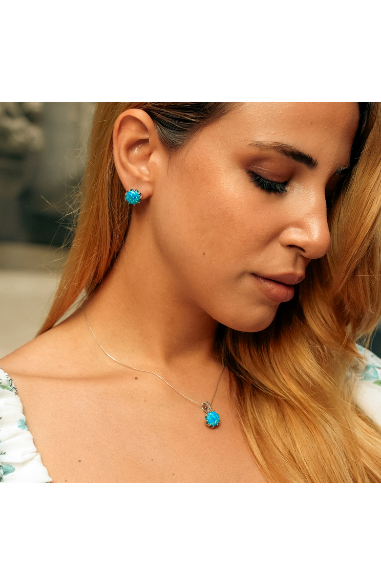 Spero London Round Opal High Quality Sterling Silver Pendant Necklace, Alternate, color, Dark Opal