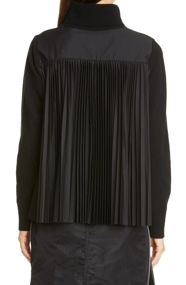 Sacai Contrast Pleated Back Wool Turtleneck Sweater, Alternate, color, 